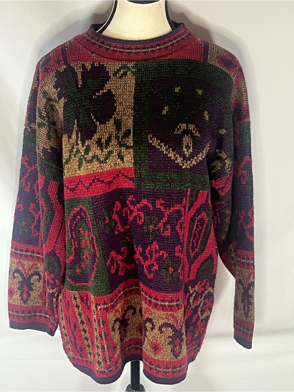 Arielle Tapestry  Geometric Patchwork Floral Vintage Women’s Knit Sweater Medium